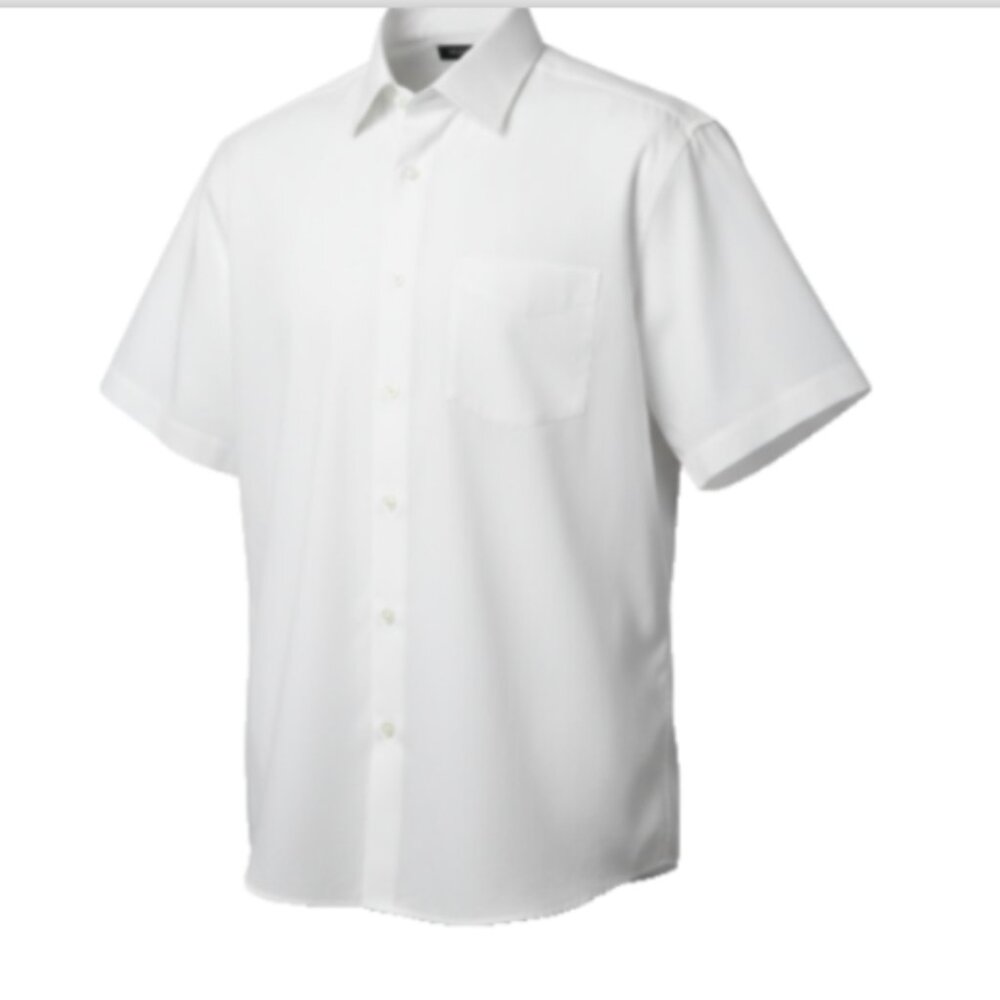 Omega Men’s Dress Shirt 2XL 18-18.5 White Short Sleeve Button Front Pocket